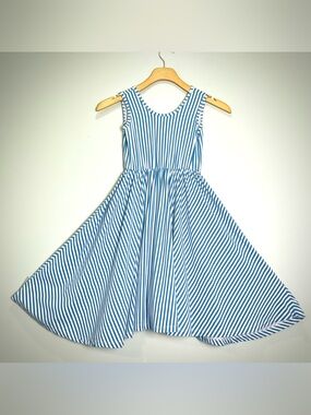 ALICE & AMES Girls Ballet Twirl Tank Dress Blue White Striped Size 8